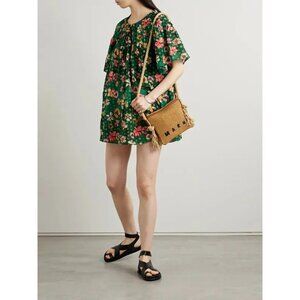 ULLA JOHNSON Gallia green Printed Cotton-Blend Voile Mini Dress size S NWOT